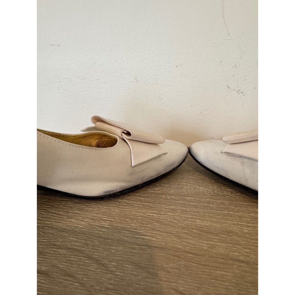 Vintage Giuseppe Zanotti Ivory Satin Square Toe Bow Block Heel Pumps Size 36.5 - Picture 10 of 16